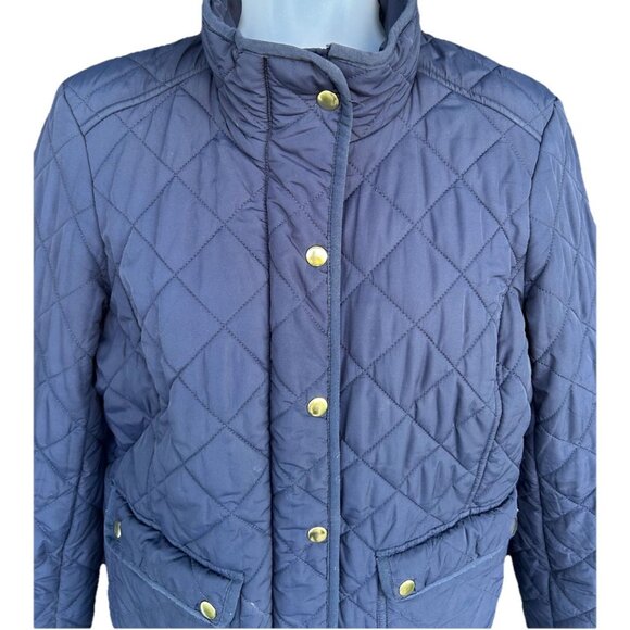 J Crew Full Zip Quilted Barn Jacket Women's Size Medium Navy Blue Gold Casual - Picture 6 of 11